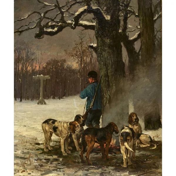 Charles Olivier de Penne — Rastender Jäger mit Hunden.