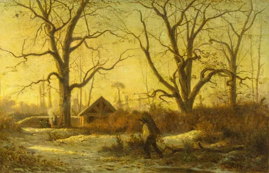 Adolphe Appian — Paysage d'hiver avec ramasseur de fagots, 1854
