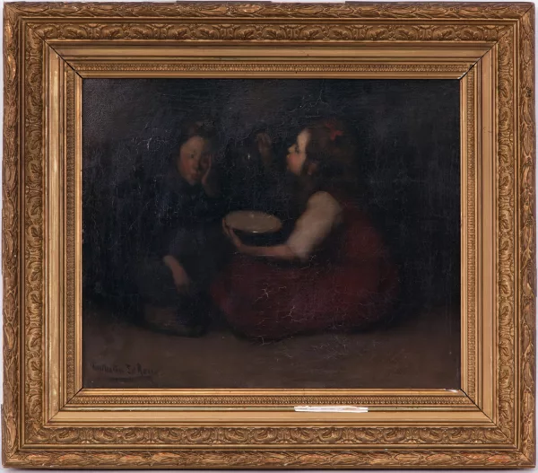 Constantin Le Roux — Deux fillettes faisant des bulles de savon