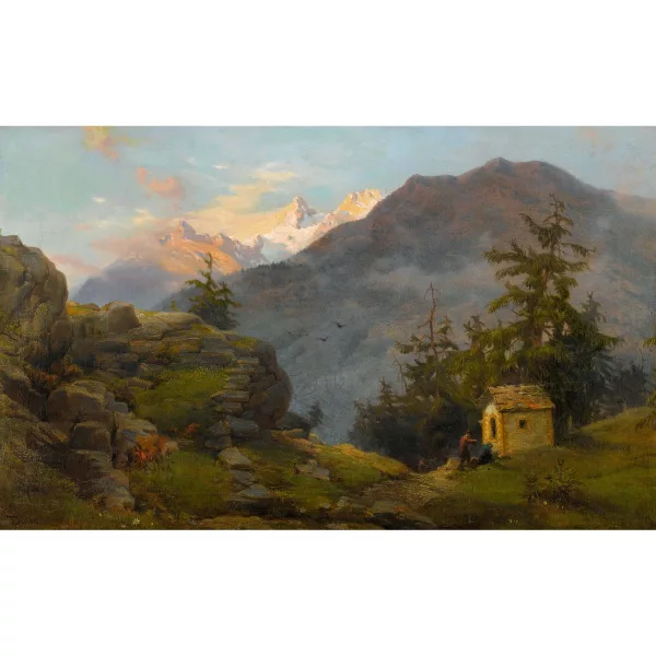 Frank Dillon — Gebirgslandschaft in der Abenddämmerung.