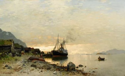 Georg Anton Rasmussen — Norwegische Fjordlandschaft mit Schiff