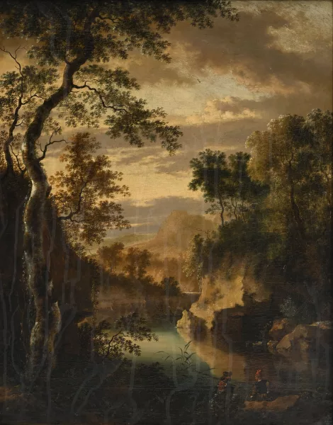 Jan Hackaert — Voyageurs au bord de la rivière