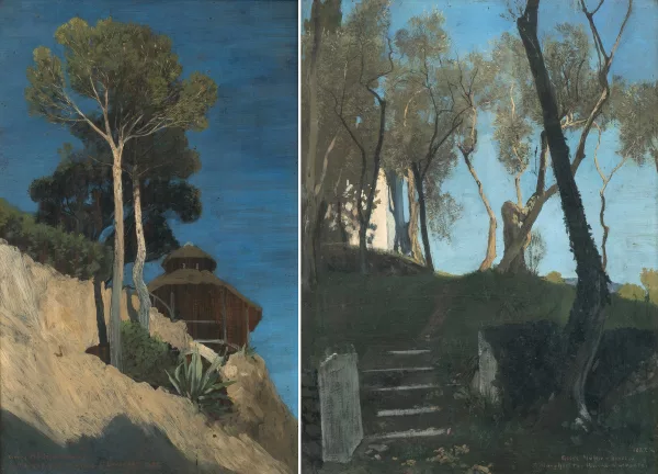Georg Müller-Breslau — Gegenstücke: Felsen mit Pinienbäumen / Ansicht eines Gartens