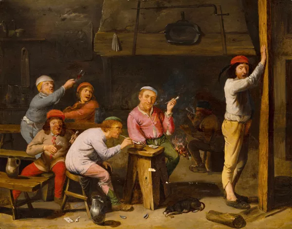 Cornelis Saftleven — Attributed to Saftleven Cornelis — Peasants smoking pipes and playing cards