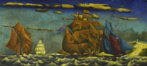 Theodore Lux Feininger — Französische, Englische, Amerikanische und Belgische Schiffe (vor dem Wind segelnd) / Zusammentreffen auf See French, English, American, and Belgian Ships
