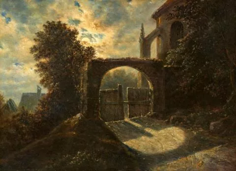 Carl Gustav Carus — Tor bei einer gotischen Kirche im Mondschein