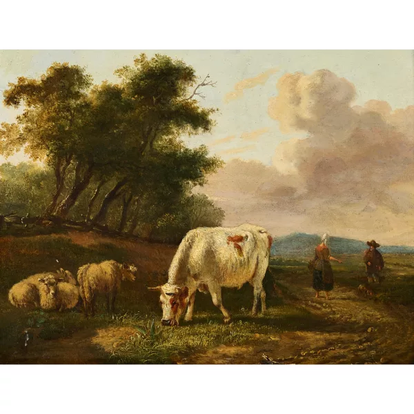 Pieter Gerardus van Os — Bauern mit Schafen und Kuh.