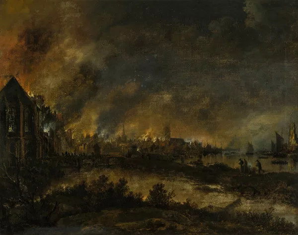 Aernout van der Neer — Nächtliche Feuersbrunst am Kanal