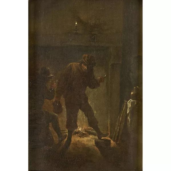 David Teniers le Jeune — Suiveur de DAVID II TENIERS — Intérieur avec fumeur de pipe au coin du feu