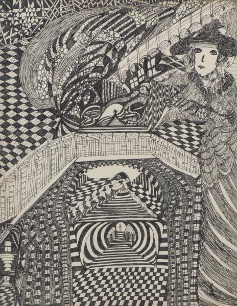 Madge Gill — Un personnage en haut à droite
