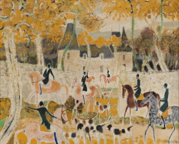 Claude Grosperrin — Départ de chasse devant un château