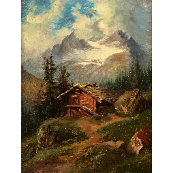 Leberecht Lortet — Berglandschaft mit Hütte.