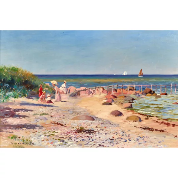 Carl Christian Edward Otto Carlsen — Spiaggia estiva con una famiglia in abiti della domenica.