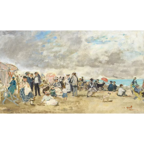 François Gall — "Eugénie brodant, assise auprès de ses enfants, plage de Trouville".