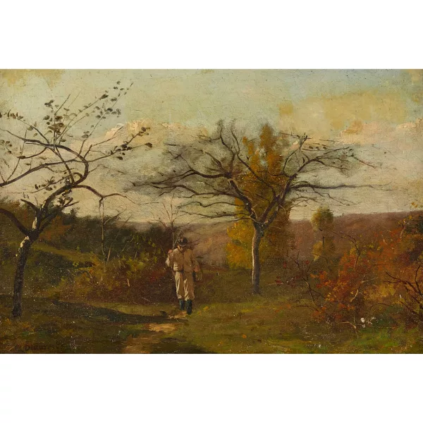 Charles Joseph Beauverie — Herbstlandschaft mit Jäger.