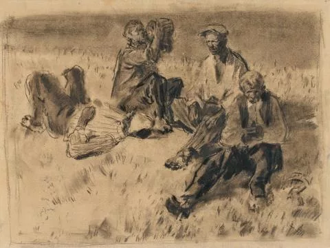 Christo — Farmers resting in a field (study for an oil painting)