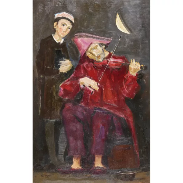 Trento Longaretti — "Mendicante con violino e bambino".