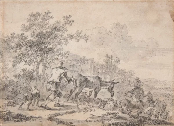 Adriaen van der Kabel — Attribué à Adriaen van der Cabel — zugeschrieben Italienische Landschaft mit heimziehender Herde