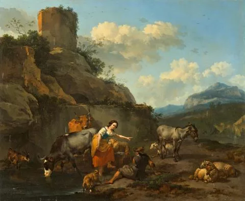 Nicolaes Pietersz. Berchem — Südliche Landschaft mit Hirten und ihren Tieren