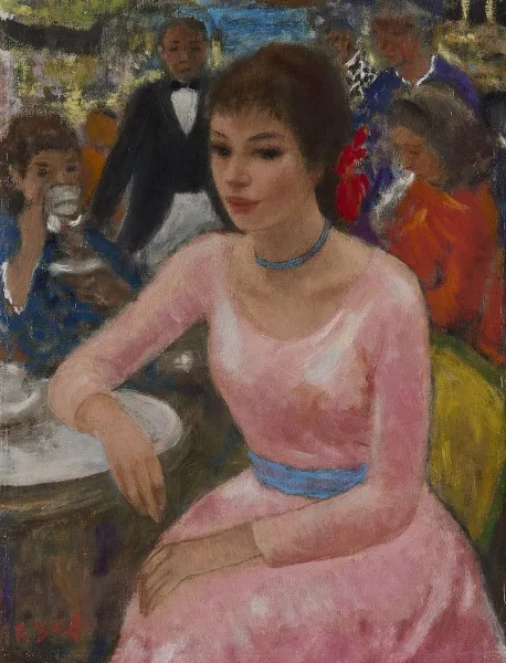 François Gall — Jeune femme en robe rose