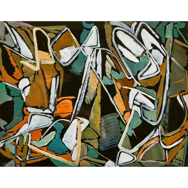André Lanskoy — Composition en blanc, brun et vert sur fond noir