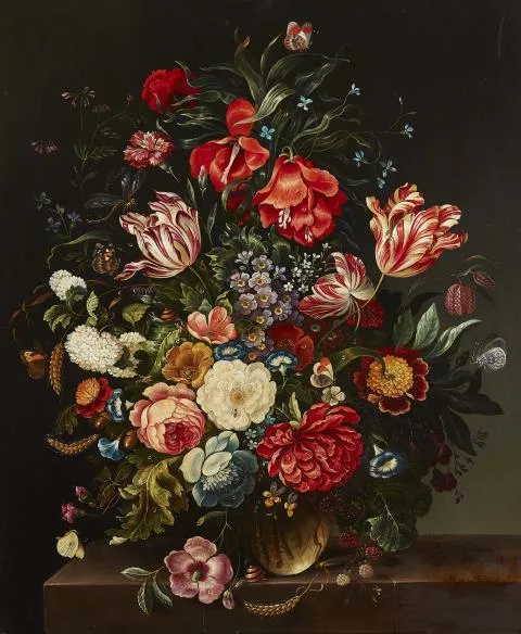 Maria Johanna Jacoba Gerardina Beelaerts van Blokland — Blumenbouquet in einer Glasvase auf einer Steinplatte