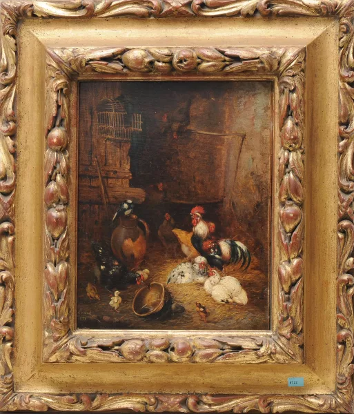 Claude Guilleminet — Scène de basse-cour avec poules et coq