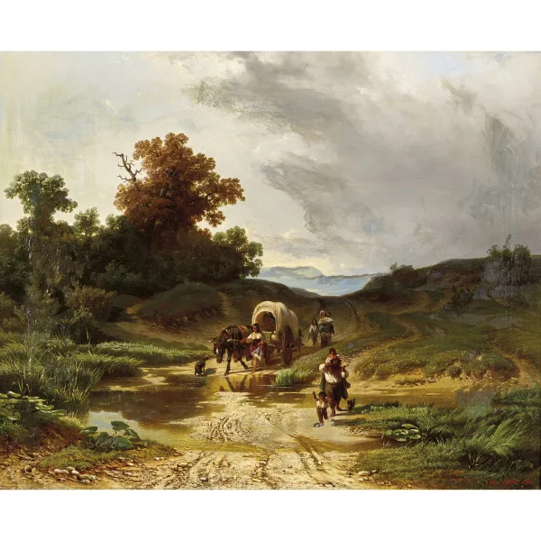 Johann Cornelis Mali — Gewitterstimmung mit Planwagen.