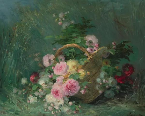 Marie Beloux-Hodieux — Stillleben mit Rosen in einem Korb