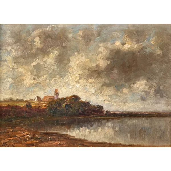 Heinrich Neppel — Stormy atmosphere by the lake.