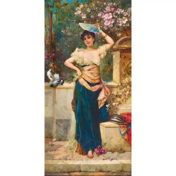 Hans Zatzka — Dame mit Fächer im blühenden Park.