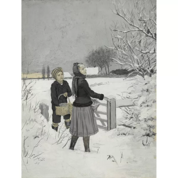 Hermann Seeger — Winterlandschaft mit Kinderpaar.