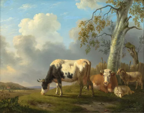 Dirk van Oosterhoudt — Landschaft mit Kühen und Schafen