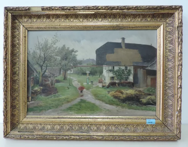 Eduard Gehbe — Salzburger Bauernhof bei Regenwetter