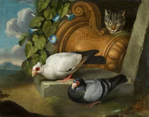 Jakob Samuel Beck — Zwei Tauben mit Katze