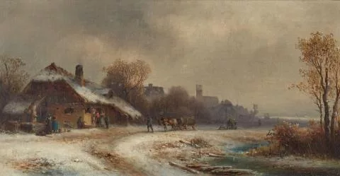 Anton Doll — Winterlandschaft mit bäuerlicher Szenerie