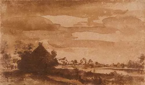 Jan de Bisschop — River landscape with a house and trees.