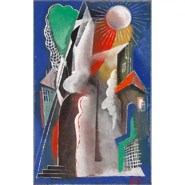 Béla Kádár — Komposition mit Häusern und Sonne.
