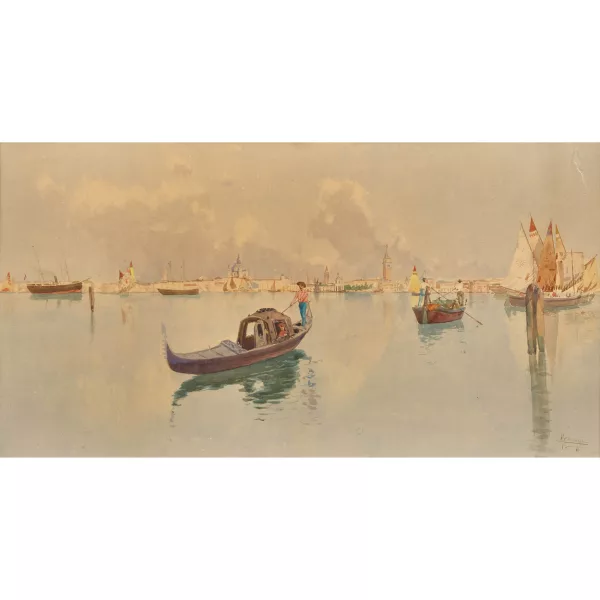 Carlo Menegazzi — Gondolier devant Venise.