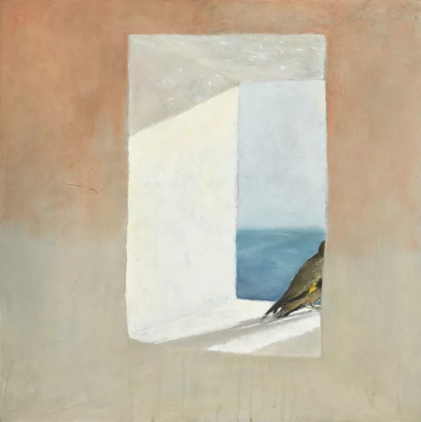 Julio Larraz — Oiseau sur une fenêtre,