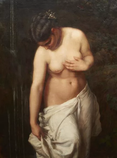 Oskar Begas — Badende Frau an einem Wasserfall
