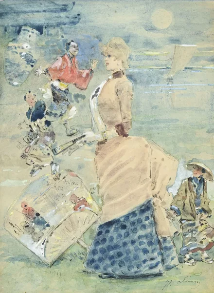 Henry Somm — Jeune femme de profil à l'éventail