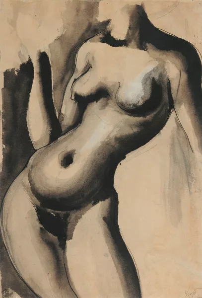 Ernst Fuchs — Recto/verso: Ohne Titel (Frauenbildnis nach Botticelli), 1946
