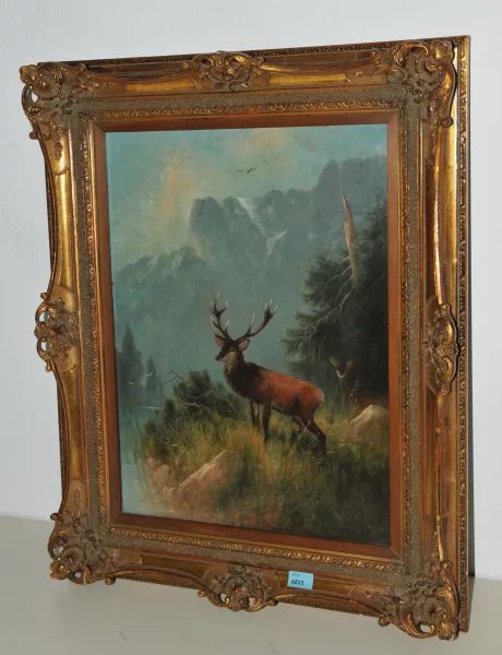 Otto Scheuerer — Hirsch und Hirschkuh am Waldrand
