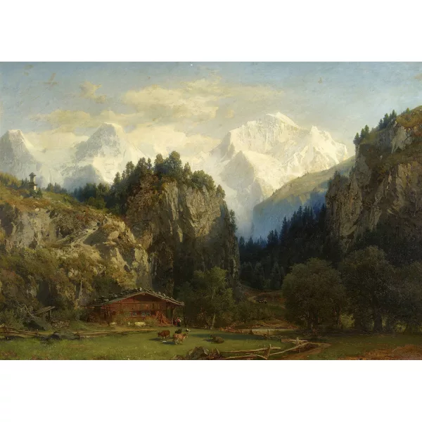 Johann Jacob Vollweider — Bauernhof mit Eiger, Mönch und Jungfrau.