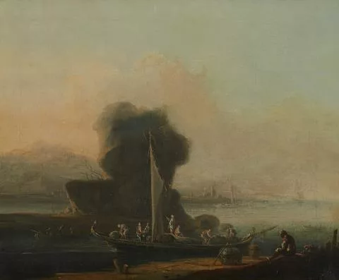 Johann Alexander Thiele — Flusslandschaft mit beladenen Boot am Ufer