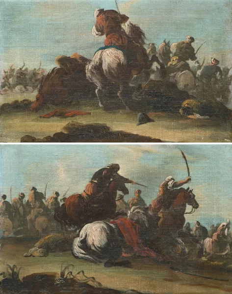 Jacques Courtois — Entourage de Jacques Courtois — Paire de scènes de bataille