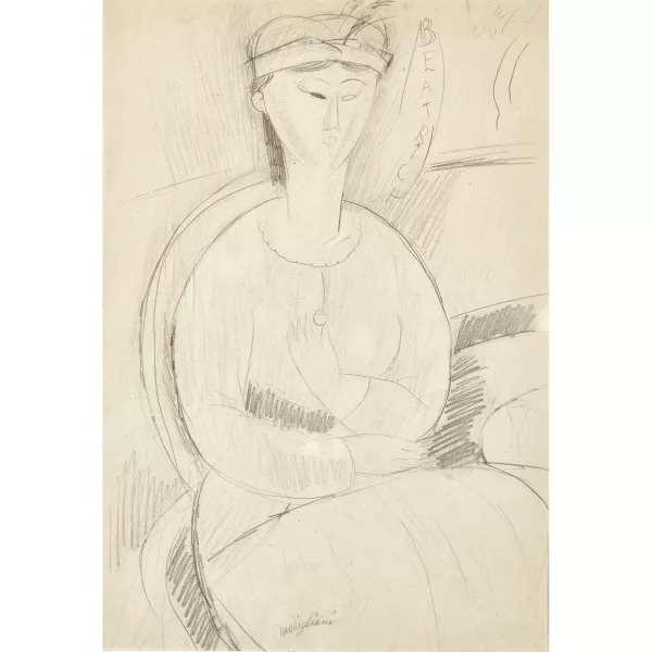 Amedeo Modigliani — „Beatrice Hastings au chapeau (la main devant sa poitrine)“.