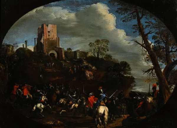 Jacques Courtois — Attribué à Jacques Courtois — Bataille sur le pont Nomentano à Rome