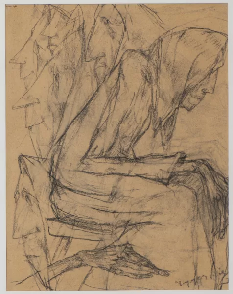 Albin Egger-Lienz — Albin EGGER-LIENZ (1868-1926) 'Vieille dame assise', crayon sur papier